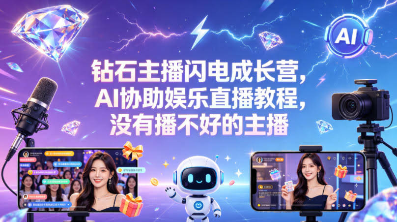 钻石主播闪电成长营，Al协助娱乐直播教程，没有播不好的主播-航海圈