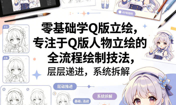 零基础学Q版立绘，专注于Q版人物立绘的全流程绘制技法，层层递进，系统拆解-航海圈