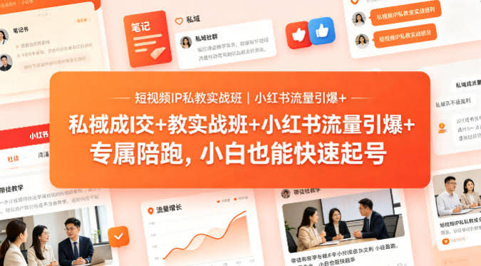 短视频IP私教实战班｜小红书流量引爆+私域成交+带徒盈利，专属陪跑，小白也能快速起号-航海圈