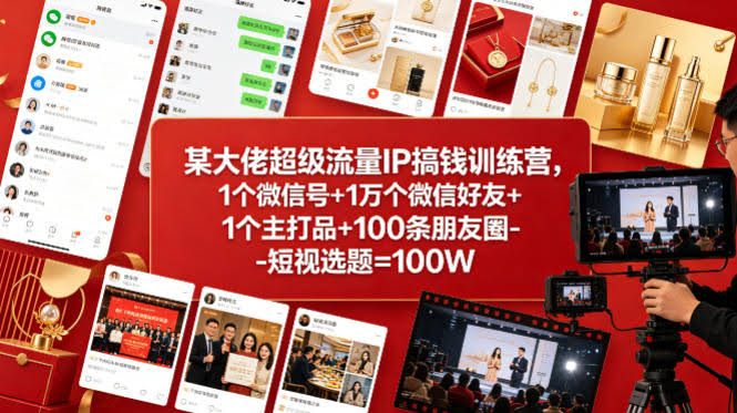 某大佬超级流量IP搞钱训练营，1个微信号+1万个微信好友+1个主打品+100条朋友圈-短视选题=100W-航海圈