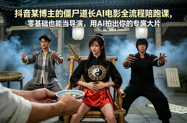 抖音某博主的僵尸道长AI电影全流程陪跑课，零基础也能当导演，用AI拍出你的专属大片-航海圈