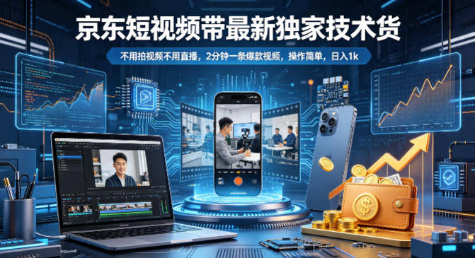 京东短视频带货最新独家技术，不用拍视频不用直播，2分钟一条爆款视频，操作简单，日入1k+【揭秘】-航海圈