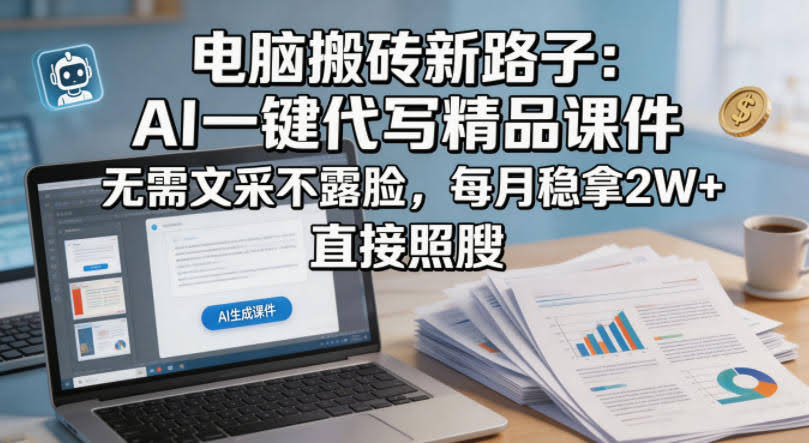 电脑搬砖新路子:AI一键代写精品课件,无需文采不露脸,每月稳拿2W+,直接照搬-航海圈