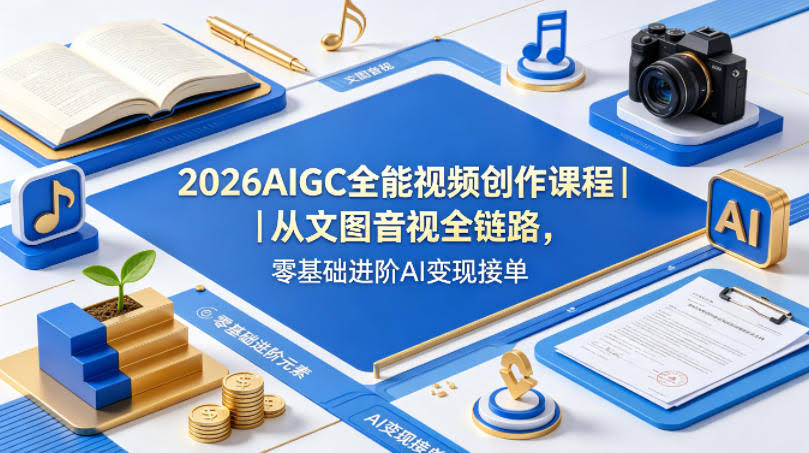 2026AIGC全能视频创作课程|从文图音视全链路,零基础进阶AI变现接单-航海圈