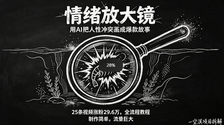 AI制作“情绪放大镜“视频，25条视频涨粉29.6W粉，流量巨大，制作简单，全流程教程-航海圈