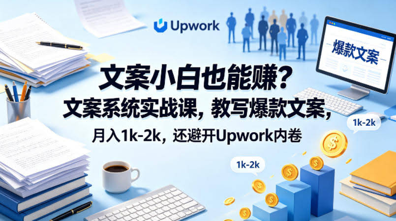 文案小白也能賺？文案系统实战课，教写爆款文案，月入1k-2k，还避开Upwork内卷【原创双语字幕】-航海圈