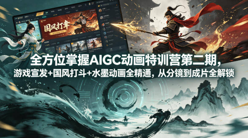 全方位掌握AIGC动画特训营第二期，游戏宣发+国风打斗+水墨动画全精通，从分镜到成片全解锁-航海圈