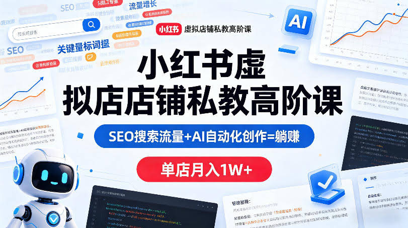 小红书虚拟店铺私教高阶课，SEO搜索流量+AI自动化创作=躺賺，单店月入1W+-航海圈