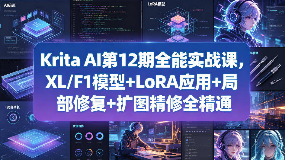 Krita AI第12期全能实战课，XL/F1模型+LoRA应用+局部修复+扩图精修全精通-航海圈