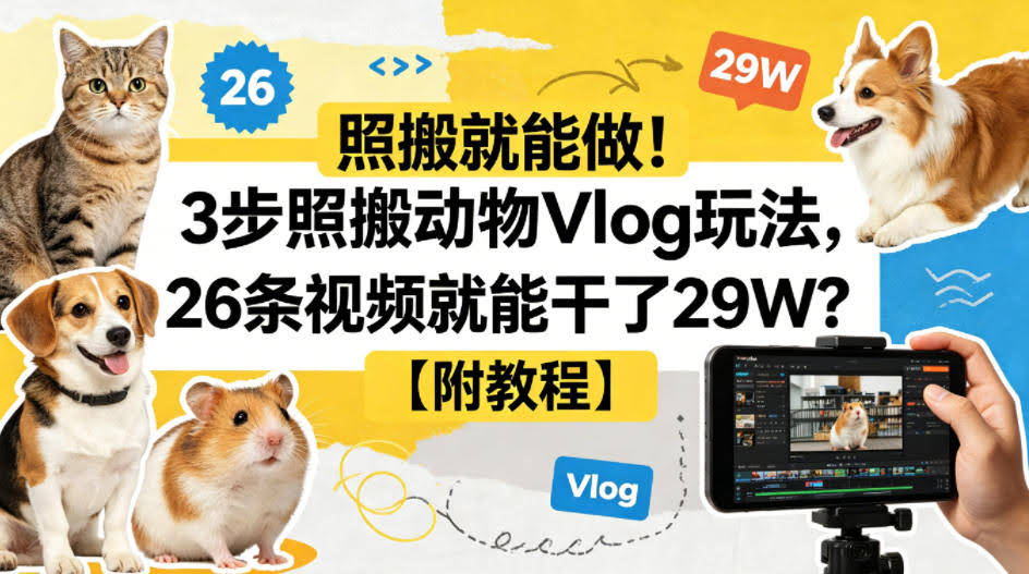 照搬就能做！3步照搬动物Vlog玩法，26条视频就能干了29W？【附教程】【赠coze一键生成工作流】-航海圈