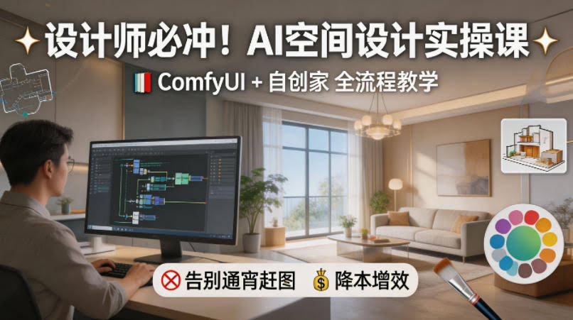 设计师必冲！AI空间设计实操课，ComfyUI+自创家全教学，告别通宵赶图，降本增效-航海圈