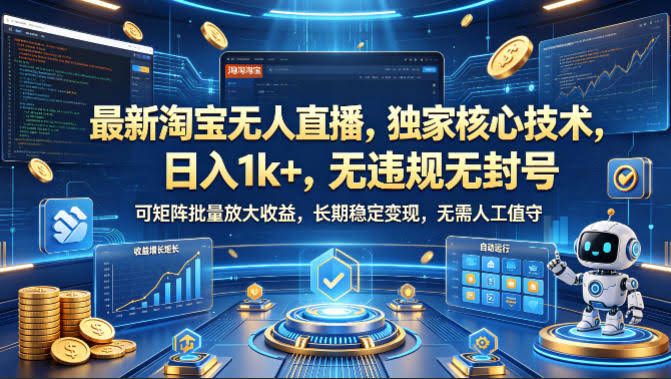 最新淘宝无人直播，独家核心技术，日入1k+，无违规无封号，可矩阵批量放大，长期稳定，无需人工值守【揭秘】-航海圈