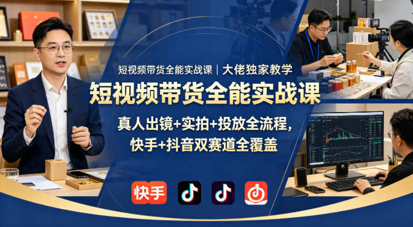 短视频带货全能实战课｜大佬独家教学，真人出镜+实拍+投放全流程，快手+抖音双赛道全覆盖-航海圈