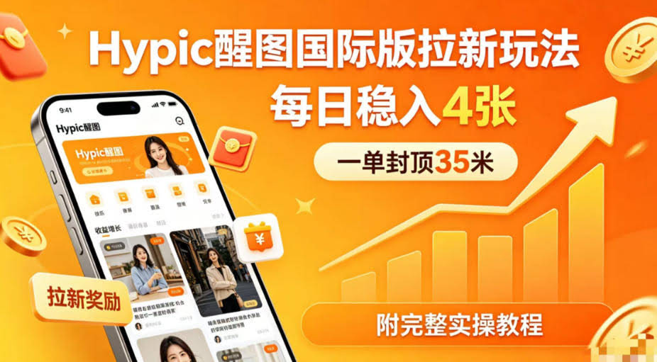 一单封顶35米，实测Hypic醒图国际版拉新玩法，每日稳入4张（附完整实操教程）-航海圈