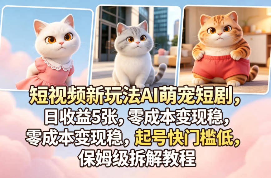 短视频新玩法AI萌宠短剧，日收益5张，零成本变现稳，起号快门槛低，保姆级拆解教程-航海圈