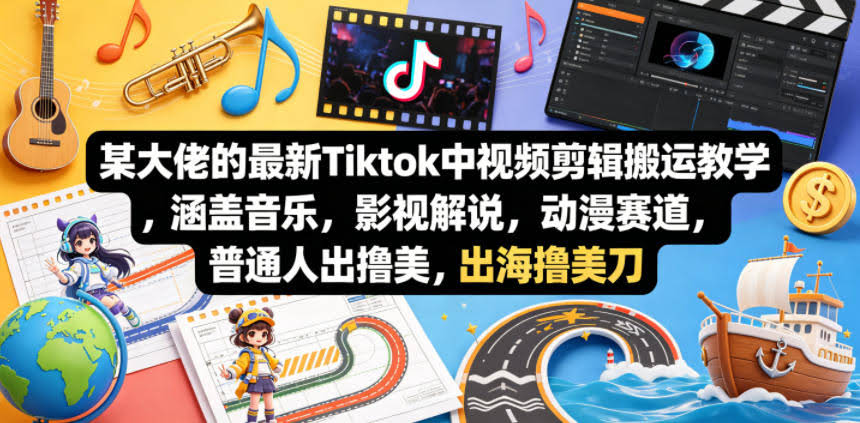 某大佬的最新Tiktok中视频剪辑搬运教学，涵盖音乐，影视解说，动漫赛道，普通人出海撸美刀-航海圈