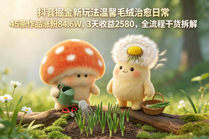 抖音掘金新玩法温馨毛绒治愈日常，45条作品涨粉84.6W，3天收益2580，全流程干货拆解-航海圈