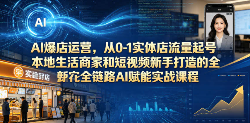 AI爆店运营，从0-1实体店流量起号，本地生活商家和短视频新手打造的全链路AI赋能实战课程-航海圈