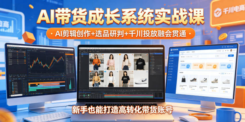 AI带货成长系统实战课，AI剪辑创作+选品研判+千川投放融会贯通，新手也能打造高转化带货账号（更新2026年）-航海圈