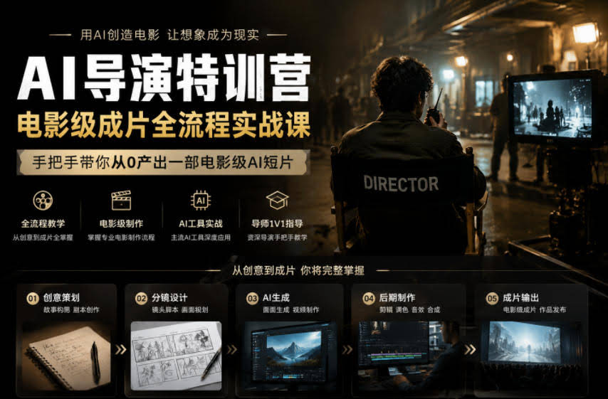 AI导演特训营，电影级成片全流程实战课，手把手带你从0产出一部电影级AI短片-航海圈