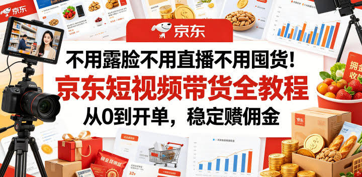 不用露脸不用直播不用囤货！京东短视频带货全教程，从0到开单，稳定賺佣金-航海圈