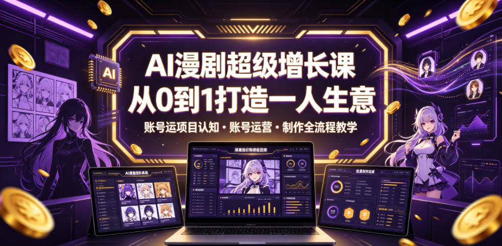 AI漫剧超级增长课，从0到1打造一人生意，项目认知・账号运营・制作全流程教学-航海圈