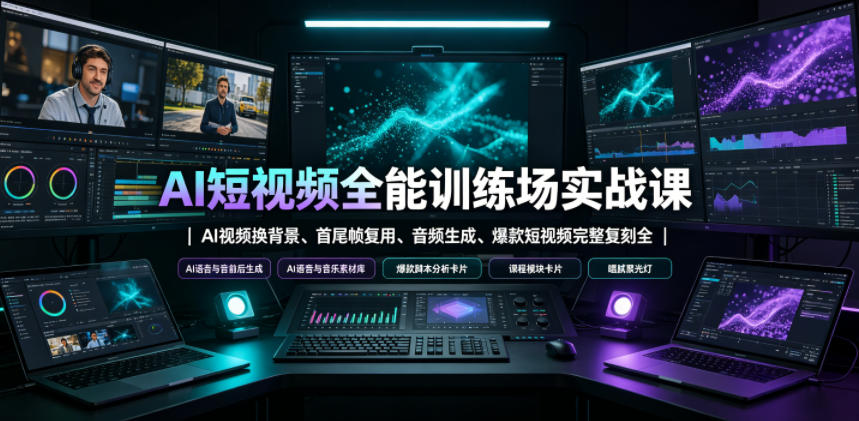 AI短视频全能训练场实战课｜AI视频换背景、首尾帧复用、音频生成、爆款短视频完整复刻全套实操教学-航海圈