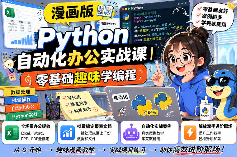 漫画版Python自动化办公实战课｜零基础趣味学编程，全场景办公提效、批量搞定报表文档、解放双手进阶职场-航海圈