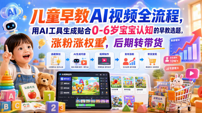 儿童早教AI视频全流程，用AI工具生成贴合0-6岁宝宝认知的早教选题，涨粉涨权重，后期转带货-航海圈