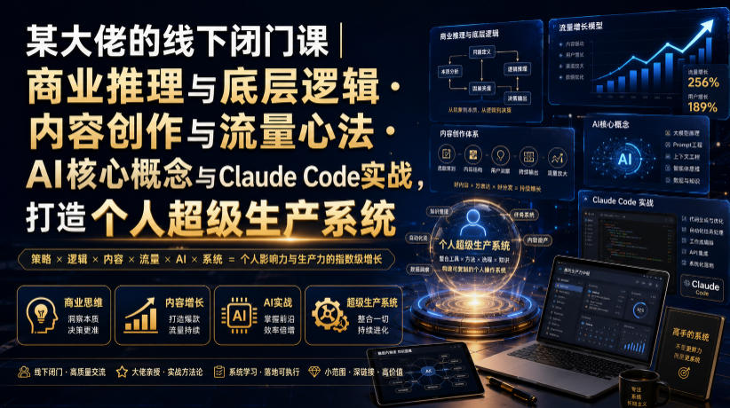 某大佬的线下闭门课｜商业推理与底层逻辑・内容创作与流量心法・AI核心概念与Claude Code实战，打造个人超级生产系统【录音+图片】-航海圈