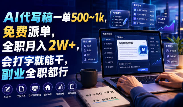 AI代写稿一单500~1k，免费派单，全职月入2W+，会打字就能干，副业全职都行【揭秘】-航海圈