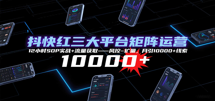 抖快红三大平台矩阵运营,12小时SOP实战+流量获取-风控-扩量,月引10000+线索-航海圈