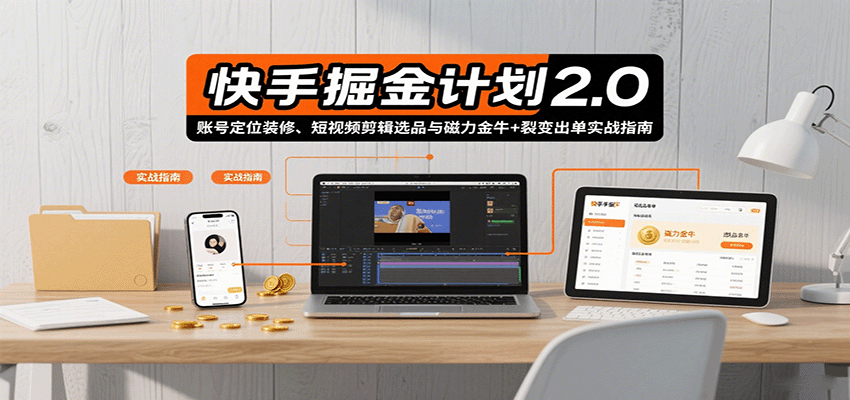 快手掘金计划2.0,账号定位装修、短视频剪辑选品与磁力金牛+裂变出单实战指南-航海圈
