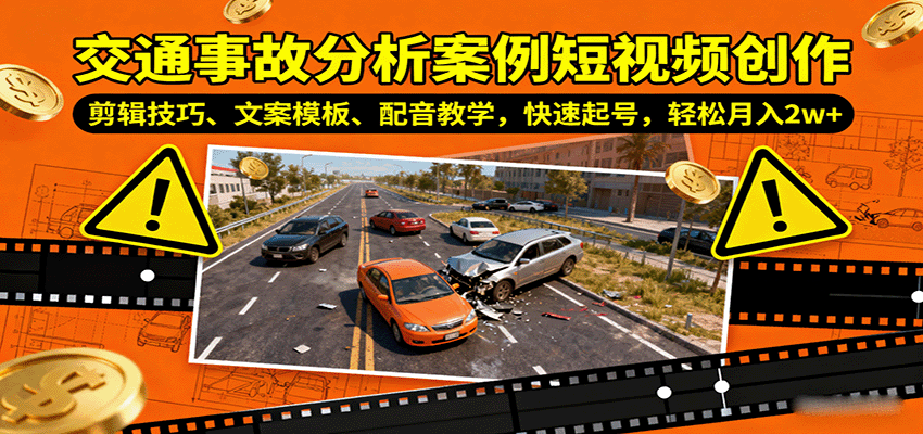 交通事故分析案例短视频创作，剪辑技巧、文案模板、配音教学，快速起号，轻松月入2w+-航海圈