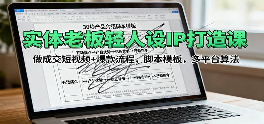 实体老板轻人设IP打造课：做成交短视频+爆款流程，脚本模板，多平台算法-航海圈