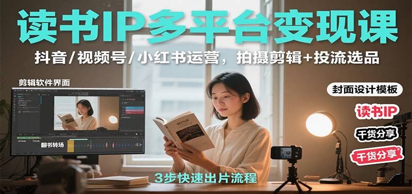 读书IP多平台变现课：抖音/视频号/小红书运营，拍摄剪辑+投流选品-航海圈