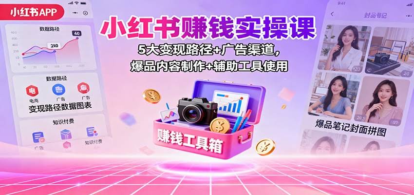 小红书赚钱实操课：5大变现路径+广告渠道，爆品内容制作+辅助工具使用-航海圈