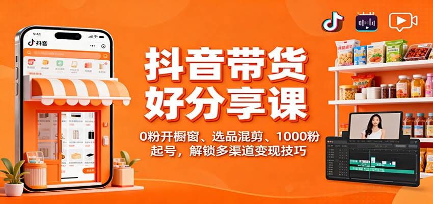 抖音带货好物分享课：0粉开橱窗、选品混剪、1000粉起号，解锁多渠道变现技巧-航海圈