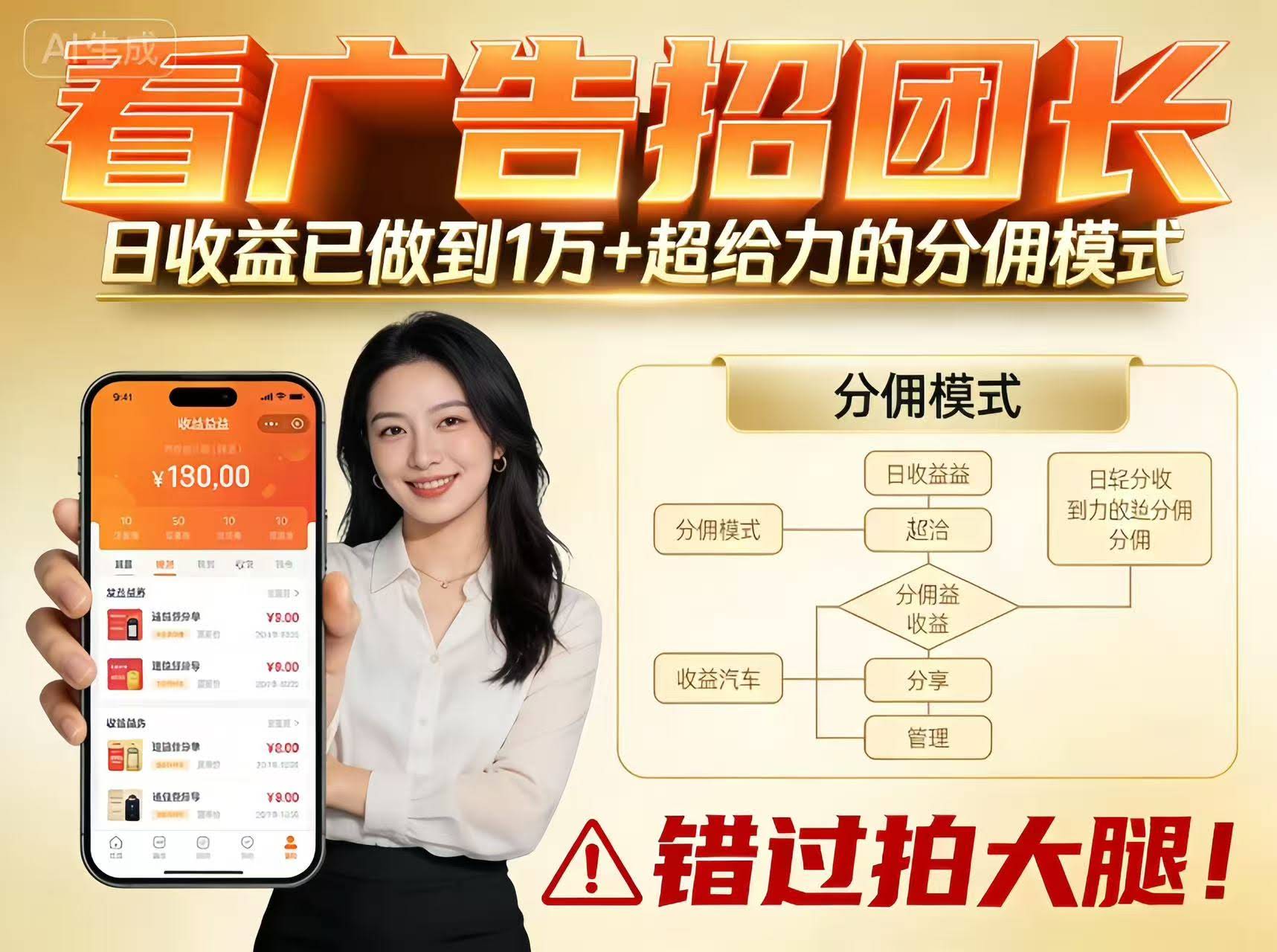 看广告招团长，团队收益已做到日入1万，分佣模式超给力，错过拍大腿-航海圈