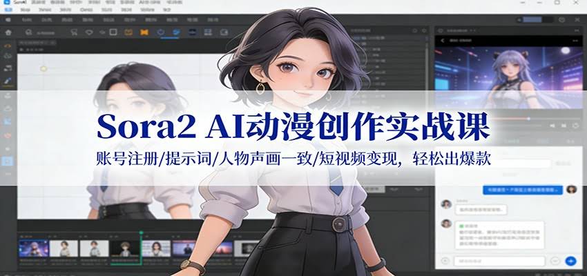 Sora2 AI动漫创作实战课:账号注册/提示词/人物声画一致/短视频变现,轻松出爆款-航海圈