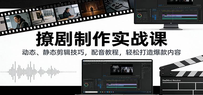 撩剧制作实战课：动态、静态剪辑技巧，配音教程，轻松打造爆款内容-航海圈