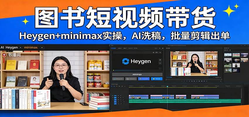 图书短视频带货：Heygen+minimax实操，AI洗稿 ，批量剪辑出单-航海圈
