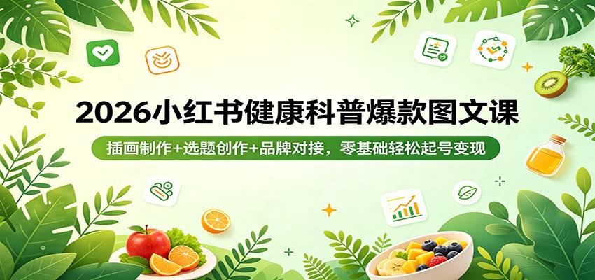 2026小红书健康科普爆款图文课：插画制作+选题创作+品牌对接，零基础轻松起号变现-航海圈