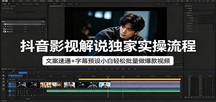 抖音影视解说独家实操流程，文案速通+字幕预设小白轻松批量做爆款视频-航海圈