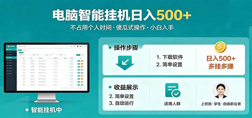 全自动电脑挂机，支持多挂多赚，上班族学生党都能做，小白也能日入500+副业-航海圈