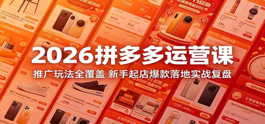 2026拼多多运营课：推广玩法全覆盖，新手起店爆款落地实战复盘-航海圈