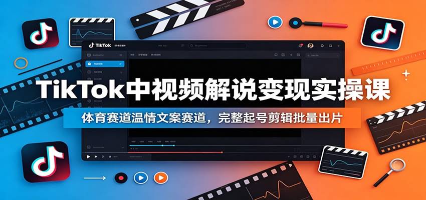 TikTok中视频解说变现实操课：体育赛道温情文案赛道，完整起号剪辑批量出片-航海圈