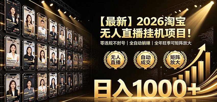 最新2026淘宝无人直播挂机项目！零违规不封号，全自动躺赚，日入1000+-航海圈