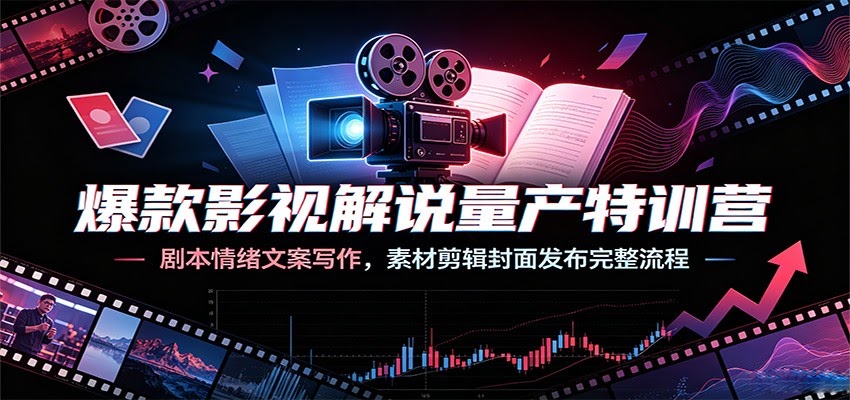爆款影视解说量产特训营：剧本情绪文案写作，素材剪辑封面发布完整流程-航海圈