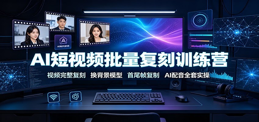 AI短视频批量复刻训练营：视频完整复刻，换背景模型、首尾帧复制、AI配音全套实操-航海圈
